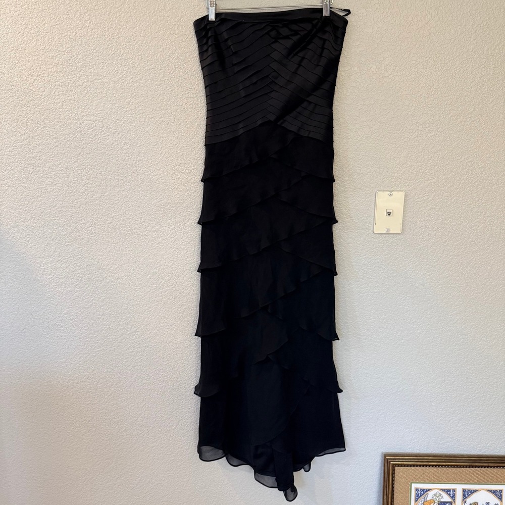 TADASHI Vintage Strapless Tiered Ruffle Evening Gown Formal Mermaid